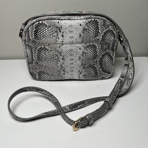 Nordstrom Gray Snakeskin Print Leather Crossbody Purse Shoulder Bag Zippered